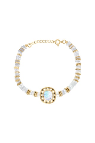 Pulsera bañada en oro fino amarillo - Piedras de luna arcoíris y espinela