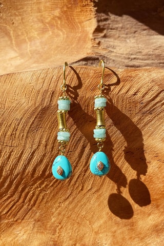 Pendientes bañados en oro fino amarillo - Turquesa y amazonitas