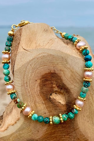 Pulsera - 
Turquesas y perlas cultivadas