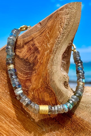 Pulsera bañada en oro fino amarillo - Labradoritas