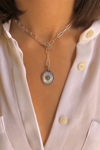 Collar chapado en plata - Nácar y turquesa