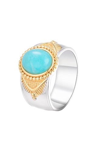 Anillo - Plata, plata chapada en oro amarillo y amazonita