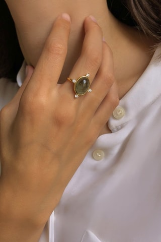 Anillo bañado en oro fino amarillo - Labradorita