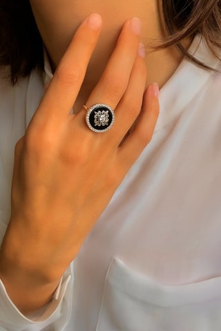 Anillo - Chapado en plata y ónice