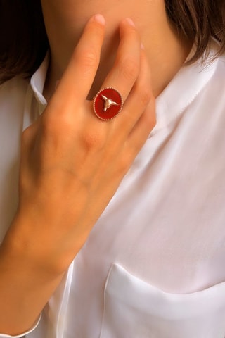 Anillo - Chapado en oro rosa y ónice