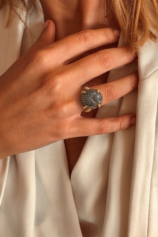 Anillo bañado en oro fino amarillo - Labradorita