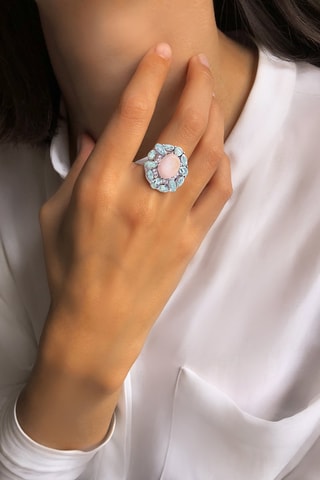 Anillo - Plata, cuarzo y topacios