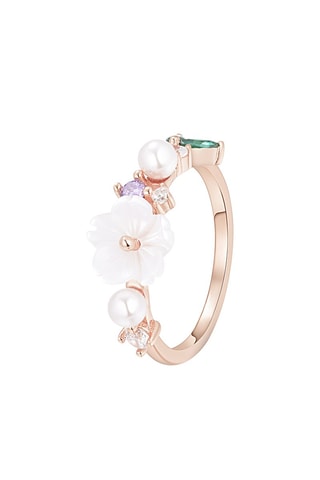 Anillo - Plata chapada en oro rosa, nácar y perla cultivada