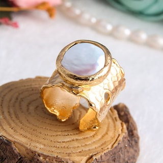 Anillo ajustable - Latón chapado en oro y perla