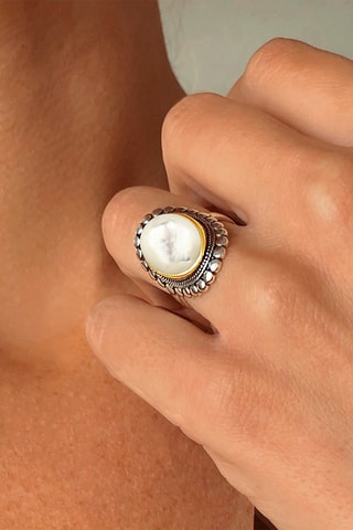 Anillo - Plata, plata chapada en oro amarillo y nácar