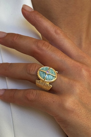 Anillo - Plata chapada en oro amarillo y amazonita