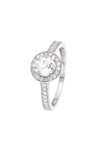 Anillo Isis - Oro blanco, diamantes y topacio