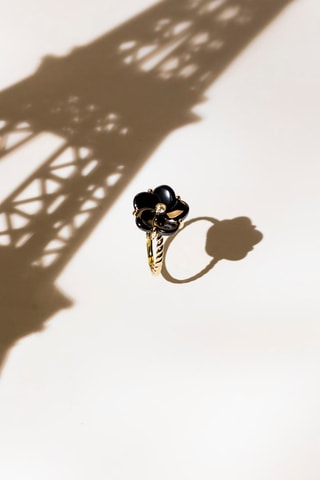 Anillo Fleur Noir - Oro amarillo, cerámica y diamantes