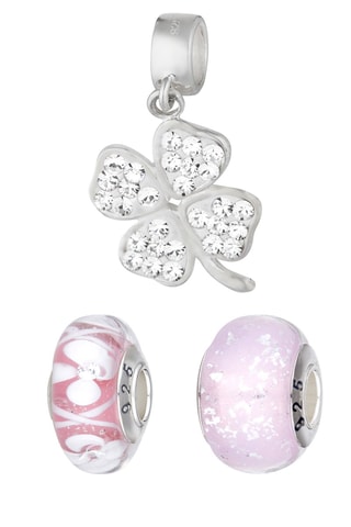 2 beads y 1 charm colgante - Plata y cristal de Murano
