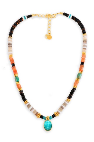 Collar - Ojo de tigre, aventurina, turquesa verdadera, ónice y apatita