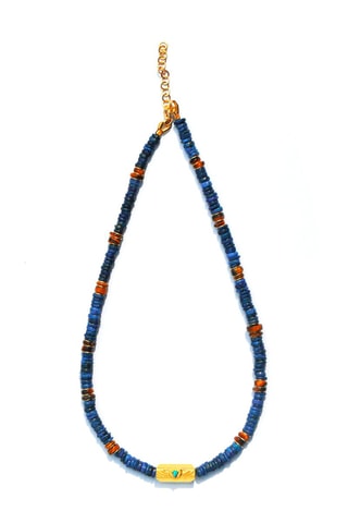 Collar bañado en oro fino amarillo - Lapislázuli, ojo de tigre y turquesa