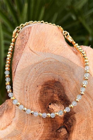 Pulsera bañada en oro fino amarillo - Prehnitas y piritas