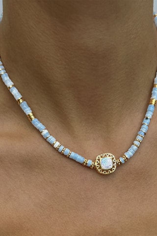 Collar - Chapado en oro amarillo, piedra de luna, espinelas y ópalos