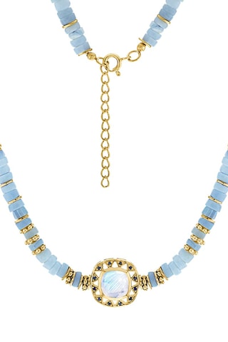 Collar - Chapado en oro amarillo, piedra de luna, espinelas y ópalos