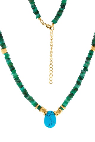 Collar - Chapado en oro amarillo, turquesas y jades