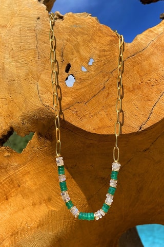 Collar bañado en oro fino amarillo - Ónice y piedra de luna arcoíris