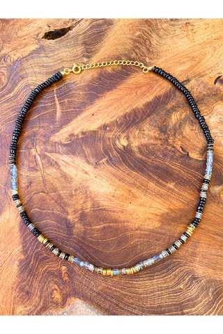 Collar bañado en oro fino amarillo - Labradoritas y ónice