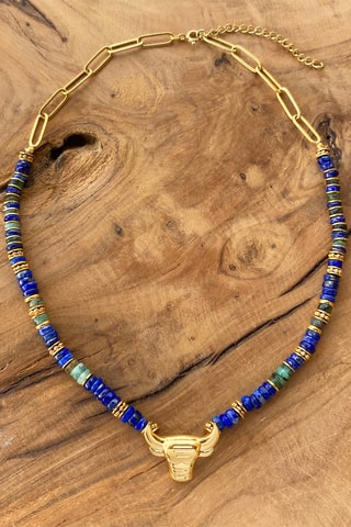 Collar bañado en oro fino amarillo - Lapislázulis y jades