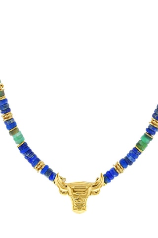 Collar bañado en oro fino amarillo - Lapislázulis y jades