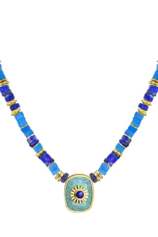 Collar bañado en oro fino amarillo - Lapislázulis y amazonitas