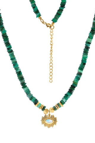 Collar - Chapado en oro amarillo, amazonitas y jades