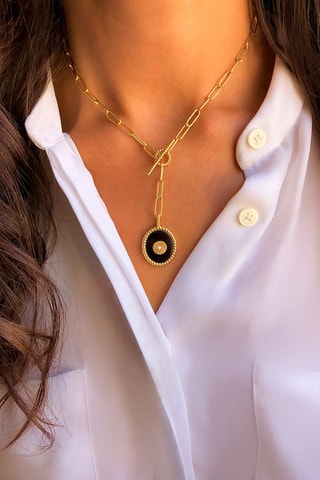 Collar bañado en oro fino amarillo - Ónice