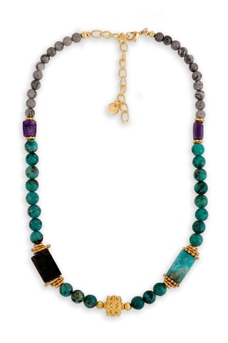 Collar - Jaspe picasso, charoita,  turquesa africana, amazonita y ónice