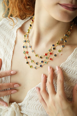 Collar de triple vuelta - Azul y rojo