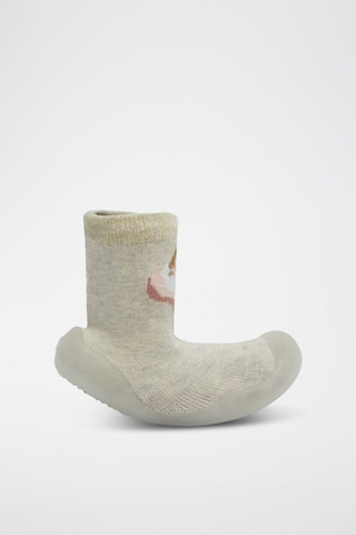 2 chaussons-chaussettes - Bordeaux et beige