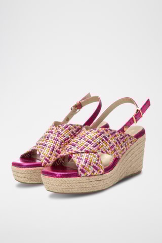 Sandales compensées - Fuchsia et doré