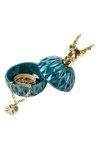 Joyero de cerámica Bristol - Verde oscuro y dorado