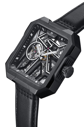 Reloj esqueleto automático japonés de piel - Negro