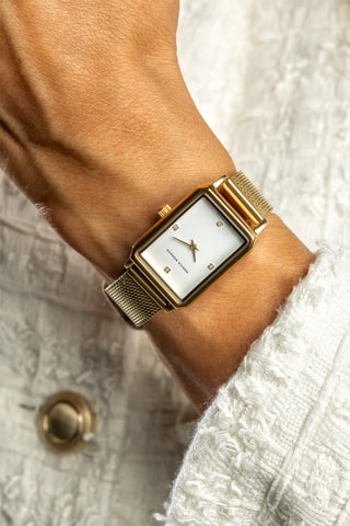 Reloj de cuarzo de acero y diamante