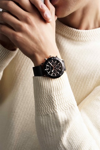 Reloj de cuarzo de acero Milan - Negro y rosa dorado