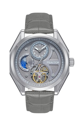 Reloj automático de piel Antoni - Gris y plateado