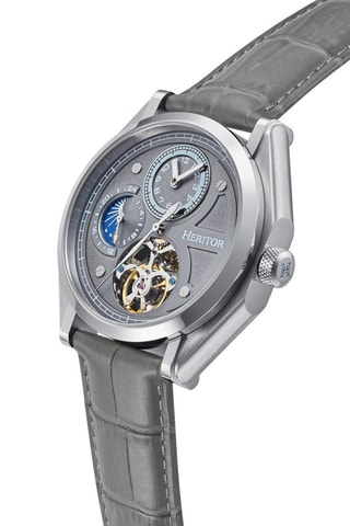 Reloj automático de piel Antoni - Gris y plateado