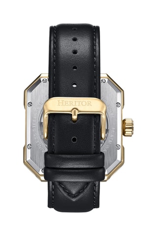 Reloj esqueleto automático japonés de piel - Negro y dorado