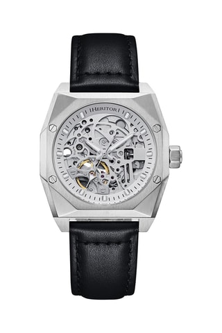 Reloj automático de piel Elliott - Negro y plateado