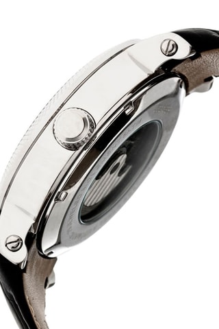 Reloj automático de piel Aries -  Negro y plateado