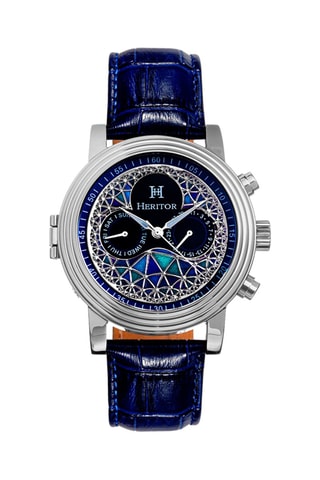 Reloj automático de piel Legacy - Azul marino y plateado