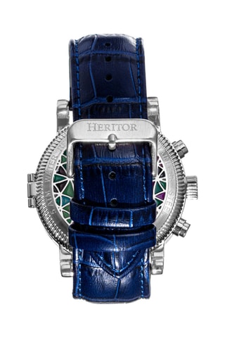 Reloj automático de piel Legacy - Azul marino y plateado