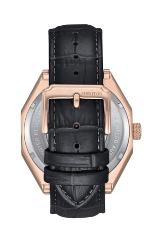 Reloj automático de piel Antoni - Negro y rosa dorado