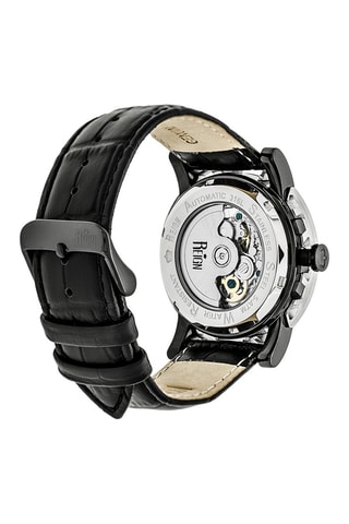 Reloj automático de piel Stavros  -  Negro y plateado