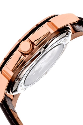 Reloj automático de piel Philippe - Marrón y rosa dorado - Reign