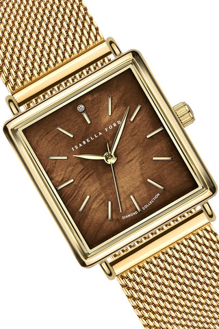 Estuche reloj de cuarzo chapado en ion de oro amarillo, nácar y diamante y pulsera de eslabones Marie Rose